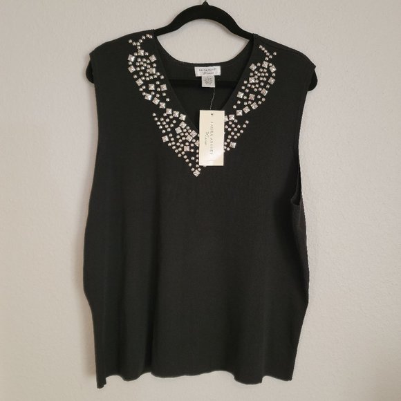 Laura Ashley Tops - NWT Laura Ashley Sleeveless Beaded Black Top Size 2X
